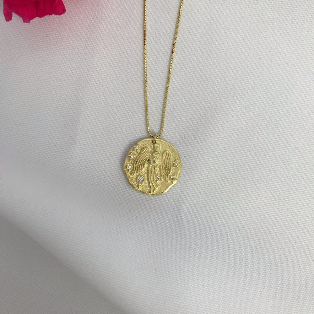 Modern Virgo Zodiac CZ Gold Vermeil Coin Pendant